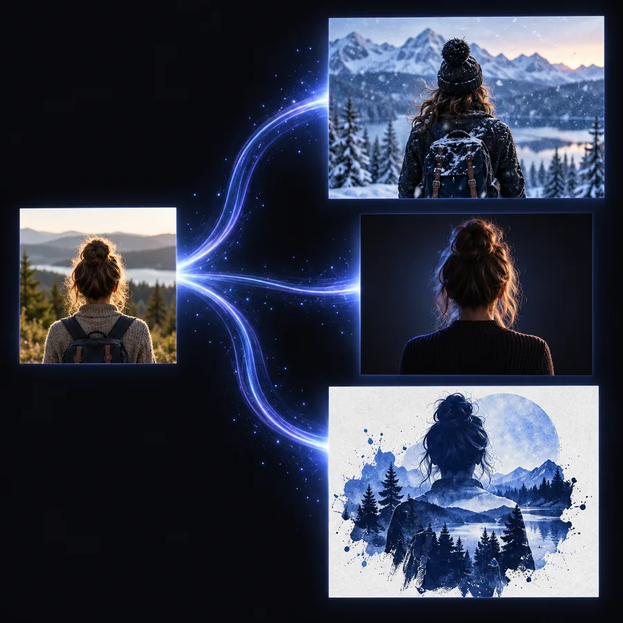 Visual example of a reference image transformed into a different look