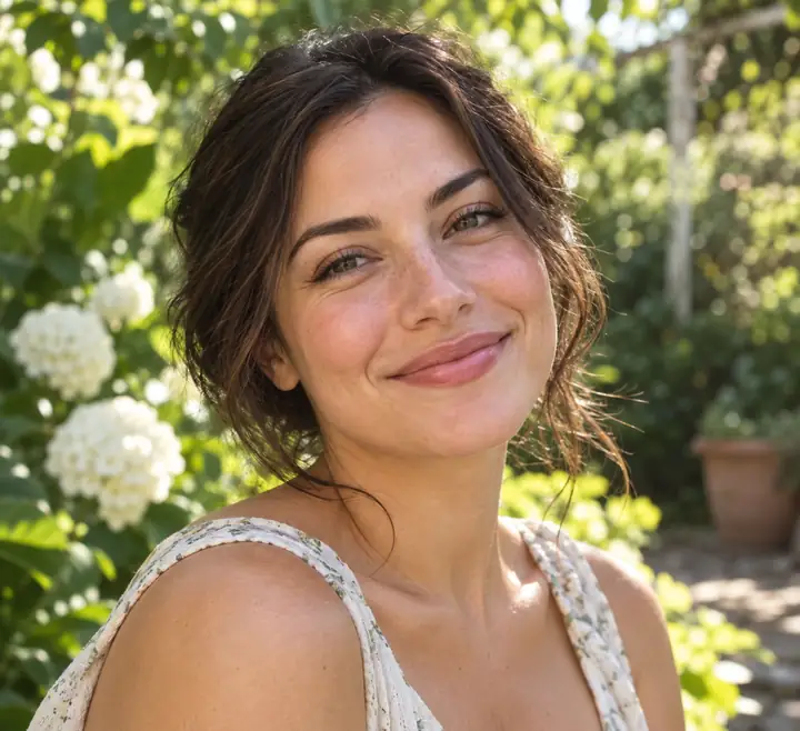 Portrait dans un jardin utilisé pour évaluer la cohérence du sujet et de l’arrière-plan